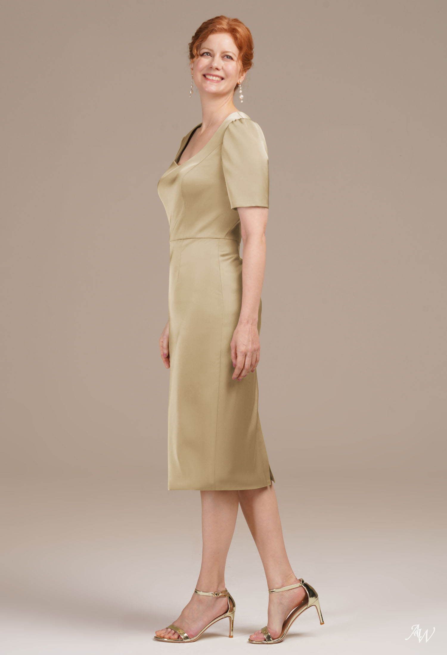 AW Ri Light Gold Satin Charmeuse Mother of the Bride Dresses image4